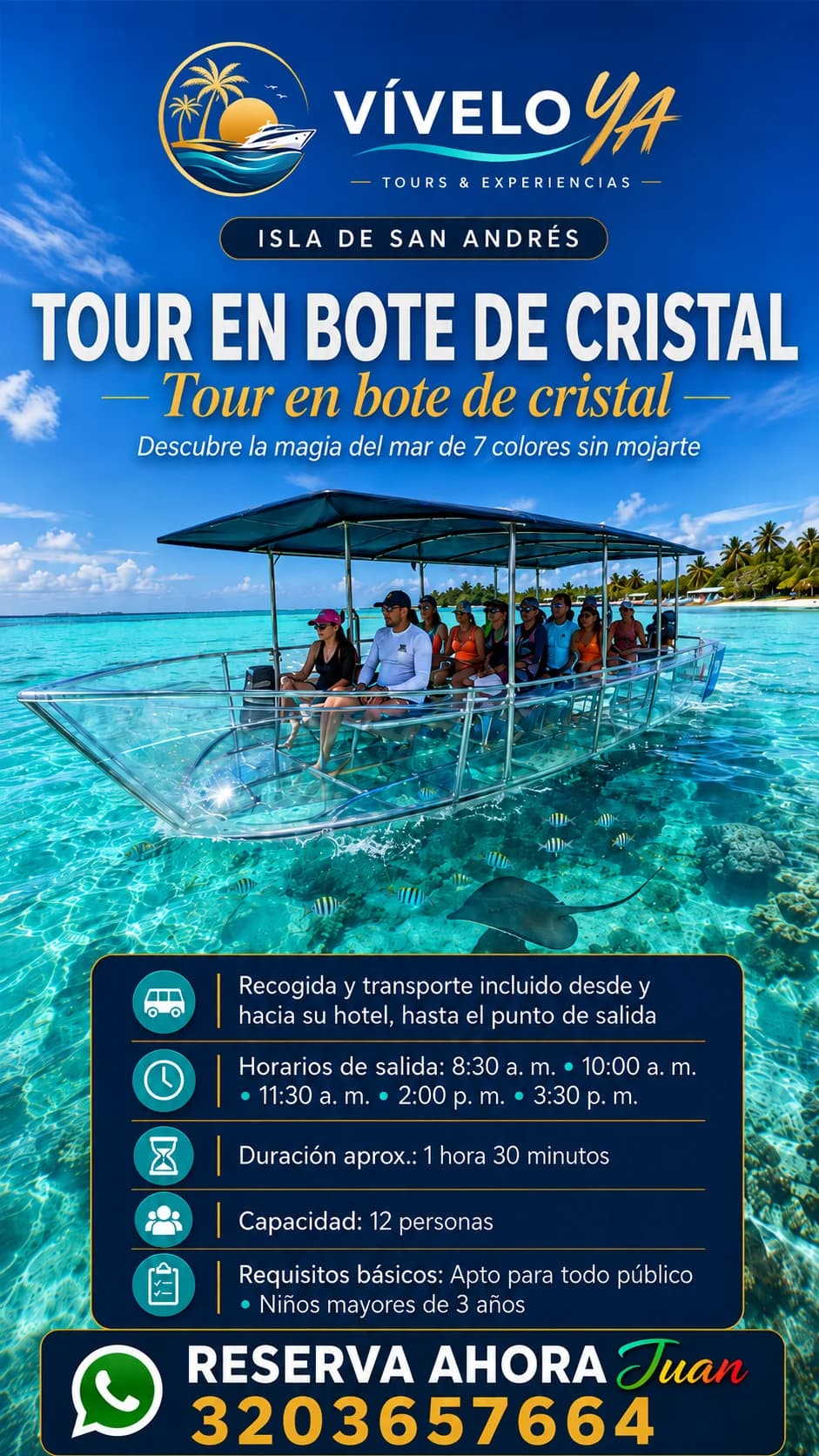 Flyer de la experiencia: Tour en Bote de Cristal